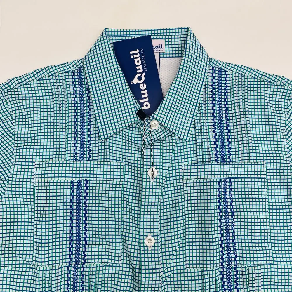NWT Blue Quail Size 12 Blue & Jade Check Guayabera